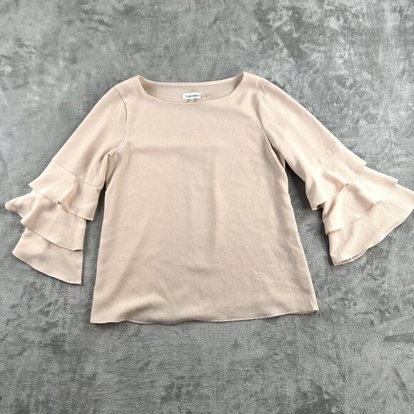 Calvin Klein Tops - Calvin Klein Top Women Small Light Pink Textured 3/4 Bell Sleeve Blouse Coquette